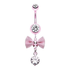 Pink Dainty Bow-Tie 316L Surgical Steel Belly Button Ring-WildKlass Jewelry