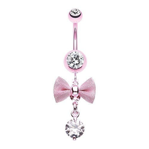 Pink Dainty Bow-Tie 316L Surgical Steel Belly Button Ring-WildKlass Jewelry