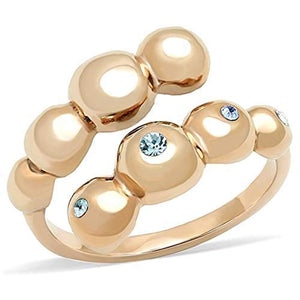 WildKlass Stainless Steel Ring IP Rose Gold Women Top Grade Crystal Sea Blue-WildKlass Jewelry