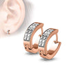 WildKlass Pair of Lined Set Crystals Front Oval Shape Stainless Steel Hoop/Huggie Earrings-WildKlass Jewelry