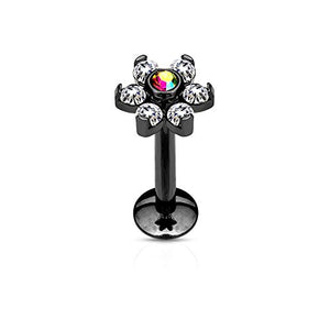 IP Over All 316L Surgical Steel Internally Threaded 6-Gem Flower Top WildKlass Labret/Monroe/Cartilage Stud-WildKlass Jewelry