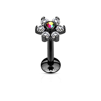 IP Over All 316L Surgical Steel Internally Threaded 6-Gem Flower Top WildKlass Labret/Monroe/Cartilage Stud-WildKlass Jewelry