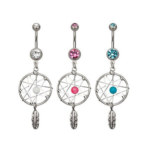 Dream Catcher WildKlass Dangle Charm Belly Ring (14g 7/16'')-WildKlass Jewelry