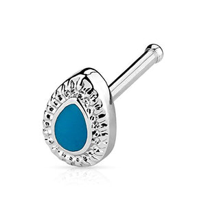 Turquoise Center and Beaded Edges Tear Drop Shape 316L Surgical Steel WildKlass Nose Bone Studs-WildKlass Jewelry