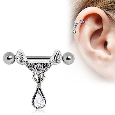 Celtic Floral Tiara Ear Cuff with Tear Drop WildKlass Dangle 316L Surgical Steel-WildKlass Jewelry