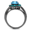 WildKlass Stainless Steel Ring IP Light Black (IP Gun) Women Top Grade Crystal Sea Blue-WildKlass Jewelry