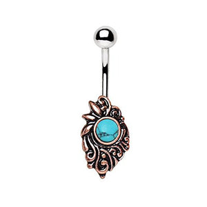 Copper Plated Medieval Style WildKlass Navel Ring with Turquoise-WildKlass Jewelry