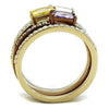 WildKlass Stainless Steel Ring Three Tone IP（IP Gold & IP Light Coffee & High Polished Women AAA Grade CZ Multi Color-WildKlass Jewelry