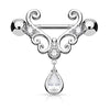 CZ Set Heart Filigree with Tear Drop CZ Dangle WildKlass Nipple Rings-WildKlass Jewelry