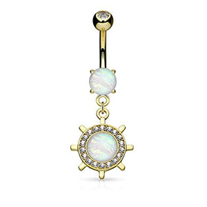 Opal Glitter Set Yacht Wheel Dangle Surgical Steel WildKlass Belly Button Navel Rings-WildKlass Jewelry