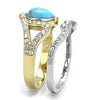 WildKlass Stainless Steel Ring Two-Tone IP Gold Women Synthetic Turquoise-WildKlass Jewelry