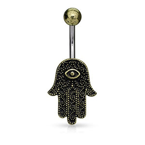Antique Gold Plated Hamsa 316L Surgical Steel WildKlass Belly Button Navel Rings-WildKlass Jewelry