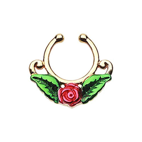Golden Rose Blossom Icon WildKlass Fake Septum Clip-On Ring-WildKlass Jewelry