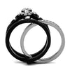 WildKlass Stainless Steel Ring Two-Tone IP Black Women AAA Grade CZ Clear-WildKlass Jewelry