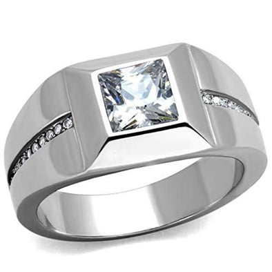 WildKlass Stainless Steel Ring High Polished (no Plating) Men AAA Grade CZ Clear-WildKlass Jewelry
