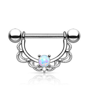 Opal Centered Filigree Drop WildKlass Nipple Barbell-WildKlass Jewelry