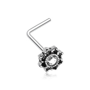 Lotus Flower Filigree Sparkle Icon L-Shaped Nose Ring 316L Surgical Steel-WildKlass Jewelry