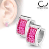 WildKlass Pair of Square Crystal Set Stainless Steel Hoop/Huggie Earrings-WildKlass Jewelry