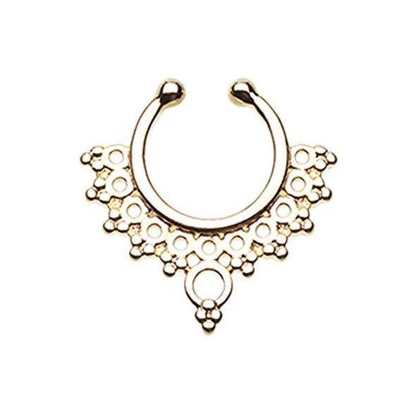Golden Grand Entice Filigree WildKlass Fake Septum Clip-On Ring-WildKlass Jewelry