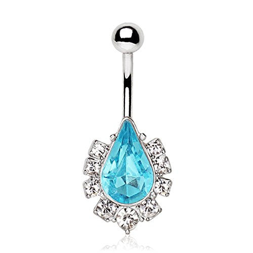 316L Stainless Steel Aqua Teardrop WildKlass Navel Ring-WildKlass Jewelry