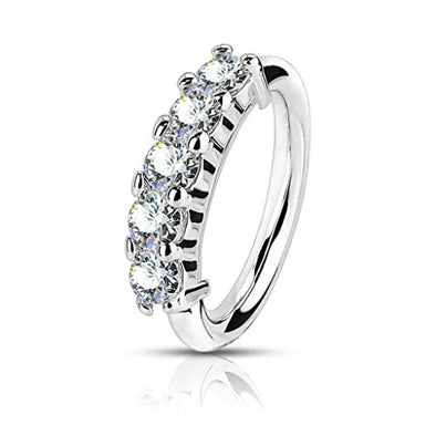 WildKlass 316L Surgical Steel Bendable Hoop Ring with 5 Lined CZ-WildKlass Jewelry