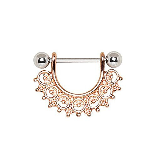 Rose Gold Plated Filigree Fan Design WildKlass Nipple Ring-WildKlass Jewelry