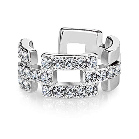 Square Links Paved CZ Non-Piercing WildKlass Ear Cuff-WildKlass Jewelry