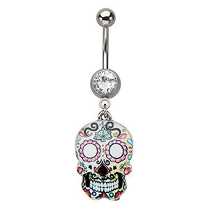 Day of the Dead WildKlass Dangle Skull Gem Navel Rings-WildKlass Jewelry