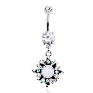 316L Stainless Steel White Opal Sunburst WildKlass Navel Ring-WildKlass Jewelry