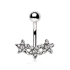 316L Stainless Steel Dainty Triple Flower WildKlass Navel Ring-WildKlass Jewelry