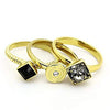 WildKlass Stainless Stackable Steel Ring IP Gold Women Top Grade Crystal Jet-WildKlass Jewelry