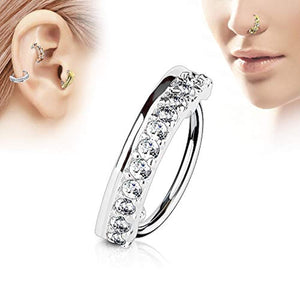 WildKlass CZ Paved Half Circle 316L Surgical Steel Nose, Cartilage Hoop Rings-WildKlass Jewelry