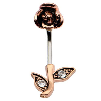 WildKlass "In and Out" Rose Gold PVD Plated Rose Navel Barbell 14g 7/16"-WildKlass Jewelry
