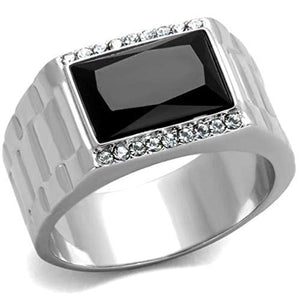 WildKlass Stainless Steel Ring High Polished (no Plating) Men Synthetic Jet-WildKlass Jewelry