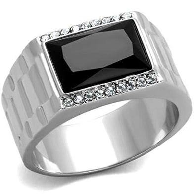 WildKlass Stainless Steel Ring High Polished (no Plating) Men Synthetic Jet-WildKlass Jewelry