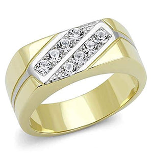 WildKlass Stainless Steel Ring Two-Tone IP Gold Men Top Grade Crystal Clear-WildKlass Jewelry
