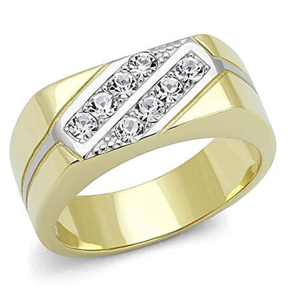 WildKlass Stainless Steel Ring Two-Tone IP Gold Men Top Grade Crystal Clear-WildKlass Jewelry