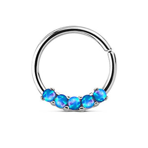 5 Opal Prong Set 316L Surgical Steel Bendable WildKlass Septum/Cartilage Hoop Ring-WildKlass Jewelry