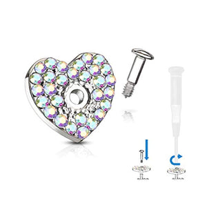 WildKlass CZ Paved Heart Dermal Jacket and 316L Stainless Steel Pin Dermal Top-WildKlass Jewelry