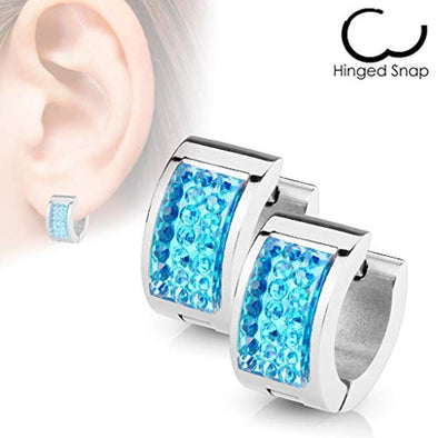 WildKlass Pair of Square Crystal Set Stainless Steel Hoop/Huggie Earrings-WildKlass Jewelry