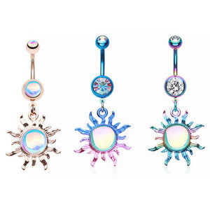 Rose Gold & Colorline Iridescent Blazing Sun Belly Button Ring-WildKlass Jewelry