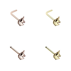 Golden & Rose Gold Believe in Unicorns L-Shape & Stud Nose Ring-WildKlass Jewelry