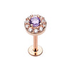 Rose Gold & Silver Round Embellished CZ Ornate Top Steel Labret-WildKlass Jewelry