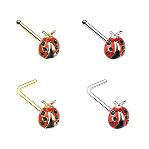 Silver & Gold Dainty Ladybug L-Shape Nose Ring-WildKlass Jewelry
