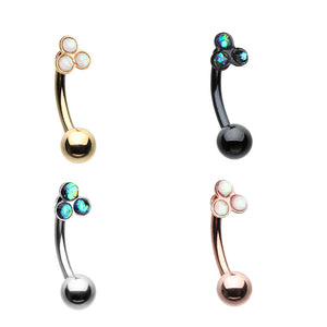 Black, Rose Gold, Gold, Silver Triple Opal Cluster Curved Barbell Eyebrow Ring-WildKlass Jewelry