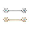 Silver & Gold Opal Twinkle Starburst Ornate Nipple Barbell Ring-WildKlass Jewelry