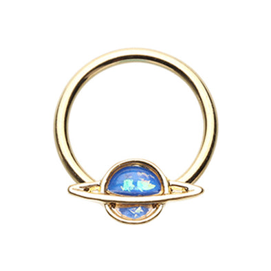 Black & Golden Saturn Planet Glitter Opal Steel Captive Bead Ring-WildKlass Jewelry