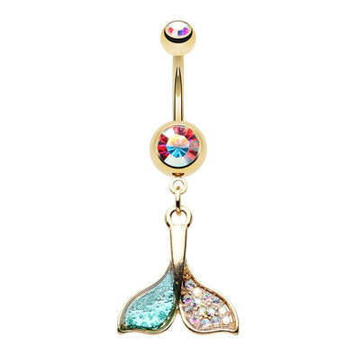 WILDKLASS Golden Dolphin Tail Dangle Belly Button Ring-WildKlass Jewelry