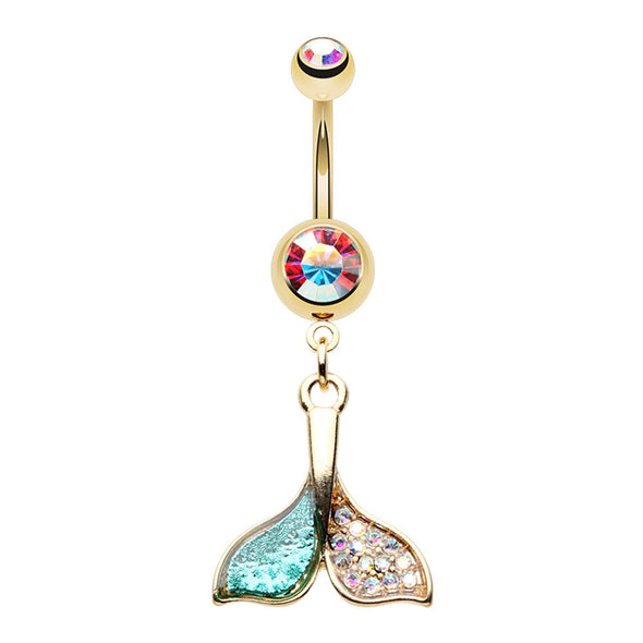 WILDKLASS Golden Dolphin Tail Dangle Belly Button Ring-WildKlass Jewelry