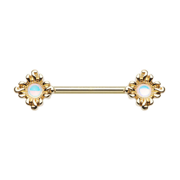 WILDKLASS Golden Illuminating Opal Sun Nipple Barbell-WildKlass Jewelry